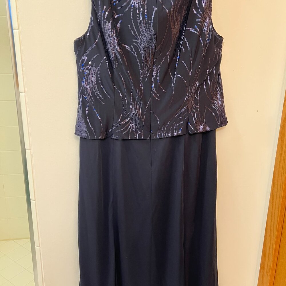 NWT ALEX EVENINGS Navy Blue Sequined A-ine Midi Petite Dress & Jacket - Size 12P - Picture 13 of 14